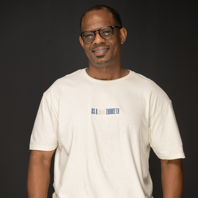 T.D. Jakes – As a Man Thinketh T-Shirt – Cream and Blue