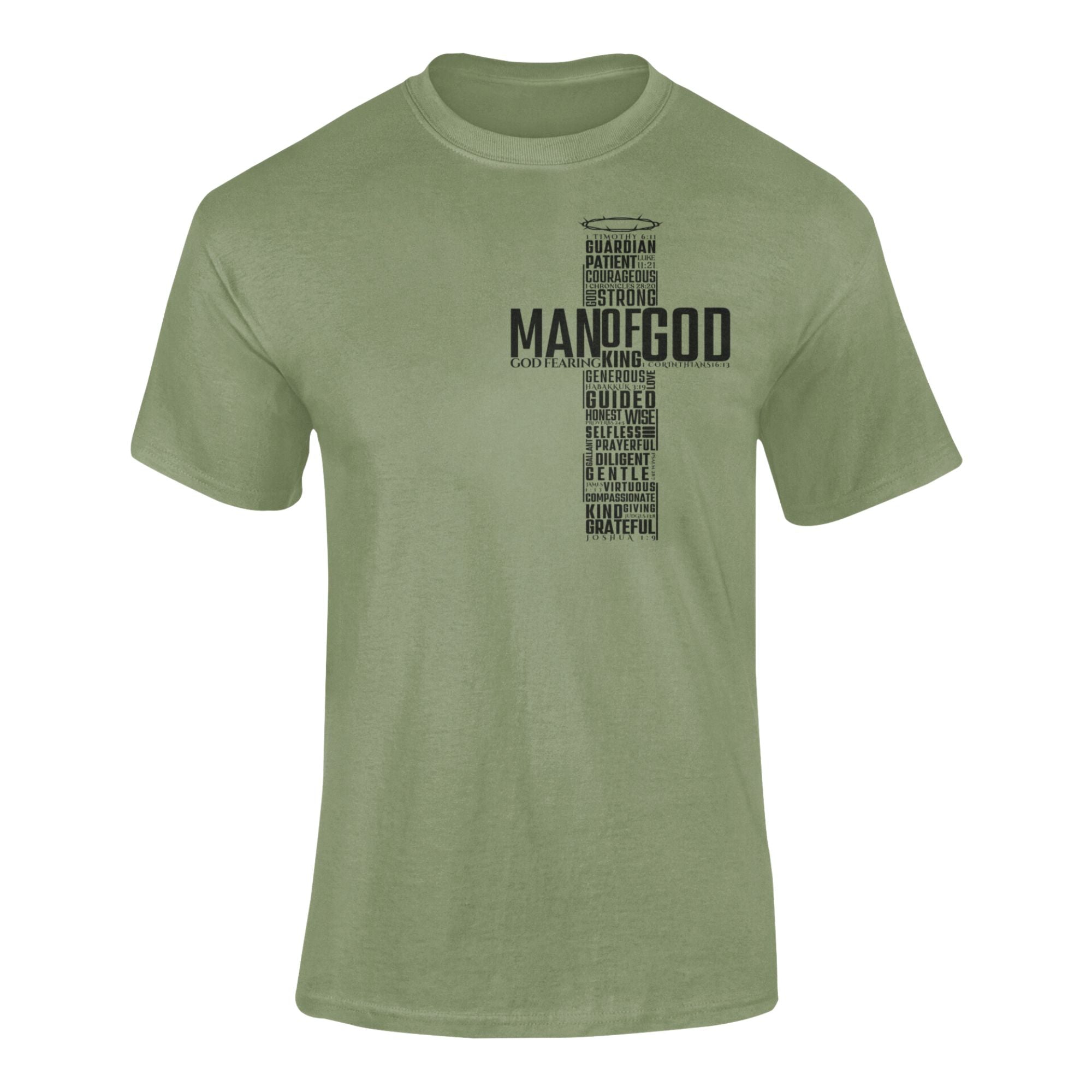 T.D. Jakes – Man of God Cross T-Shirt – Olive Green – Left Chest Cross