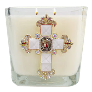 Frankincense Smoke/Pearl Jeweled Cross Candle