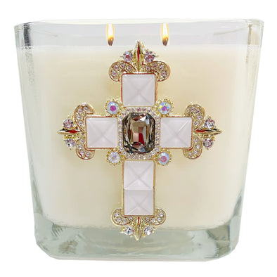 Frankincense Smoke/Pearl Jeweled Cross Candle