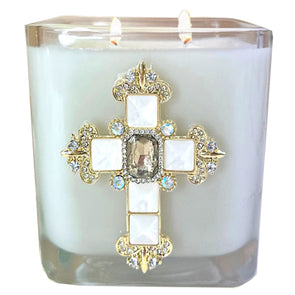 Spikenard Smoke/Pearl Jeweled Cross Candle
