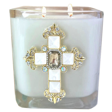Spikenard Smoke/Pearl Jeweled Cross Candle