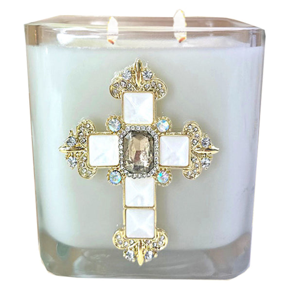 Spikenard Smoke/Pearl Jeweled Cross Candle
