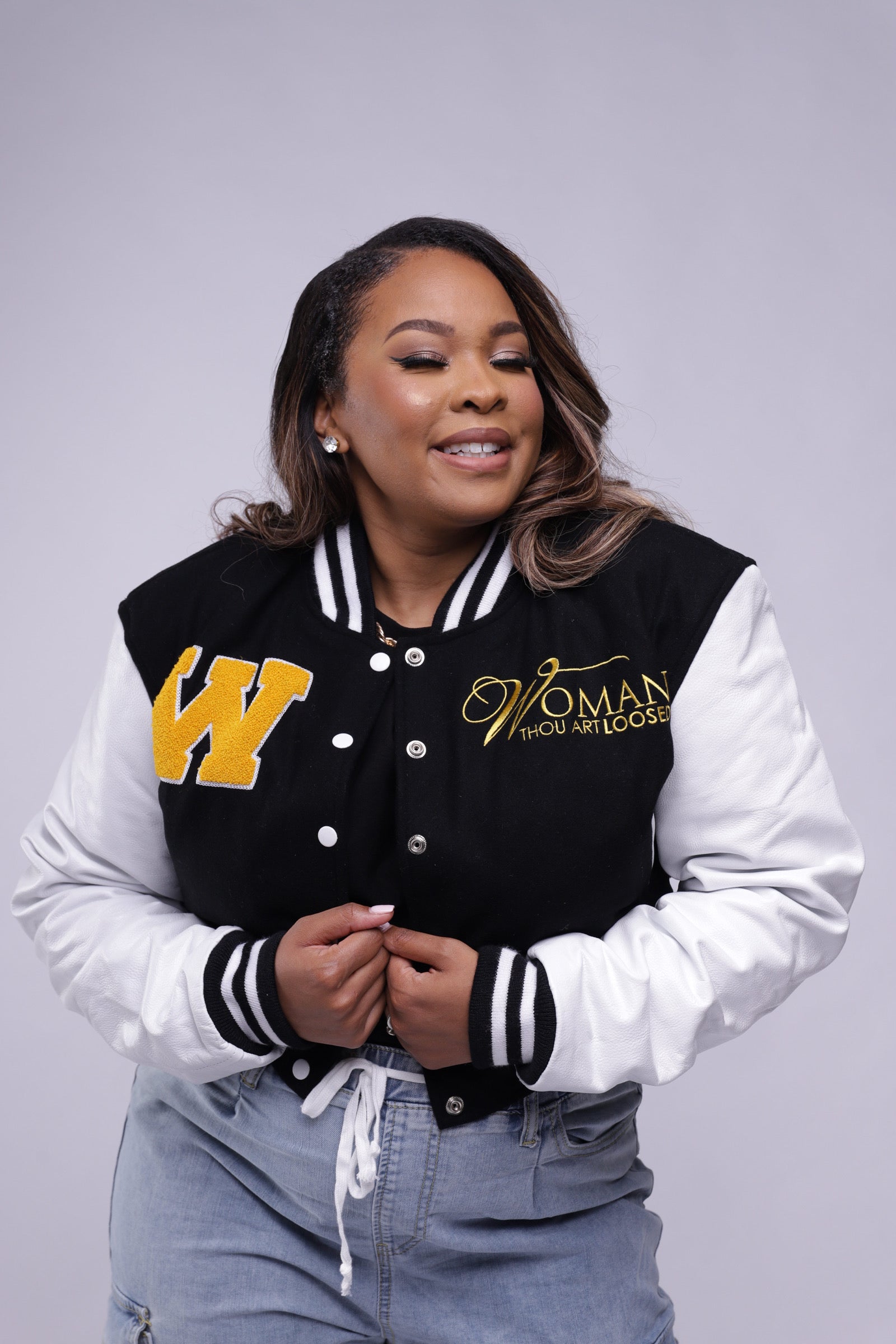 MMadison T.D. Jakes - WTAL Letterman Jacket - Wool with Leather Sleeves Pink w/ White Sleeves / 3X-Large