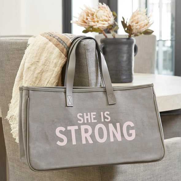 She Is Strong - Large Canvas Totes