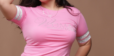 T.D. Jakes -  WTAL Split Sleeve T shirt, Silver Glitter Trim -  Pink